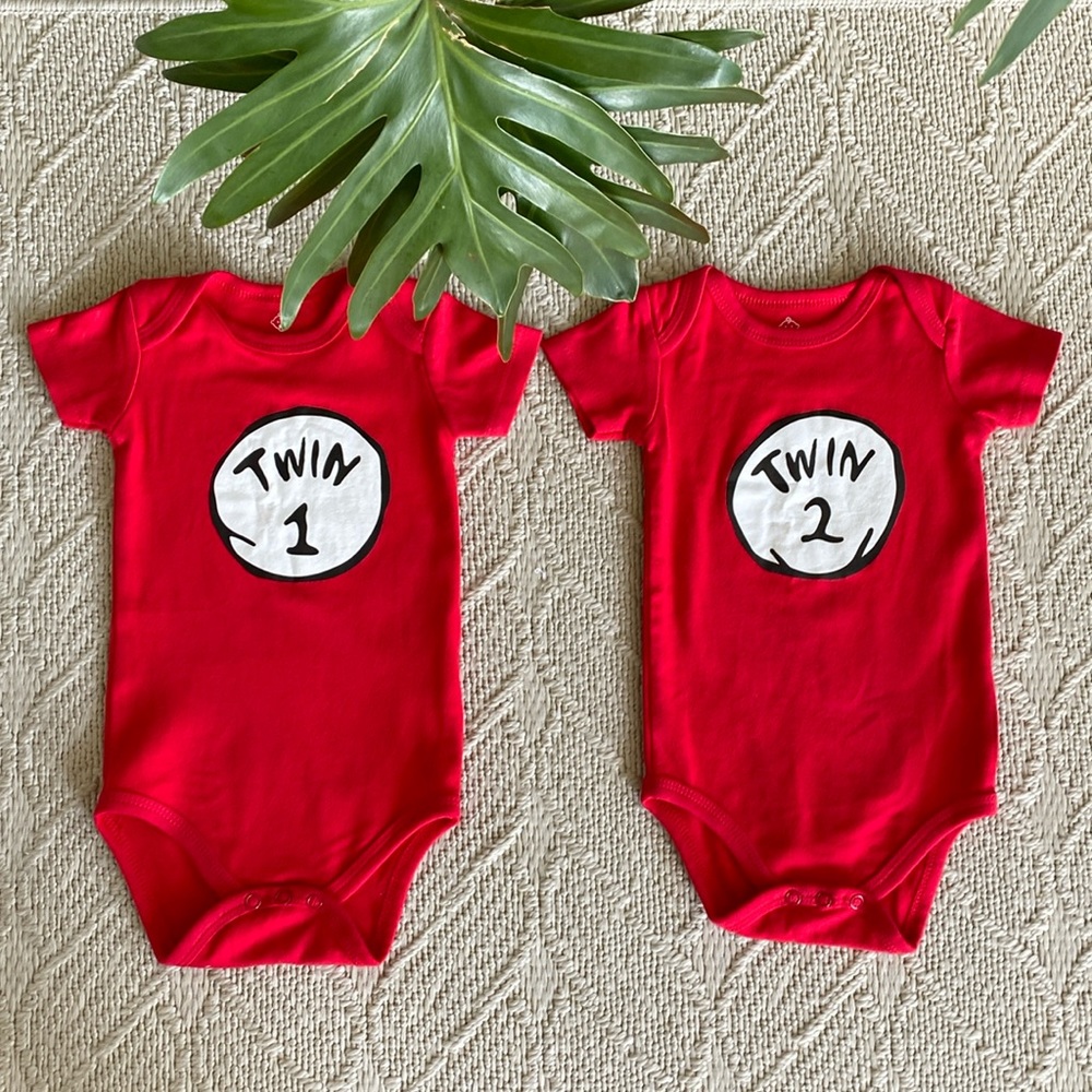 Dr. Suess Twin 1 and Twin 2 Onesies. 3-6 Months